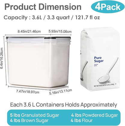 Vtopmart Food Storage Containers 3.3 quart / 3.6L, 4 Pieces BPA Free Plastic