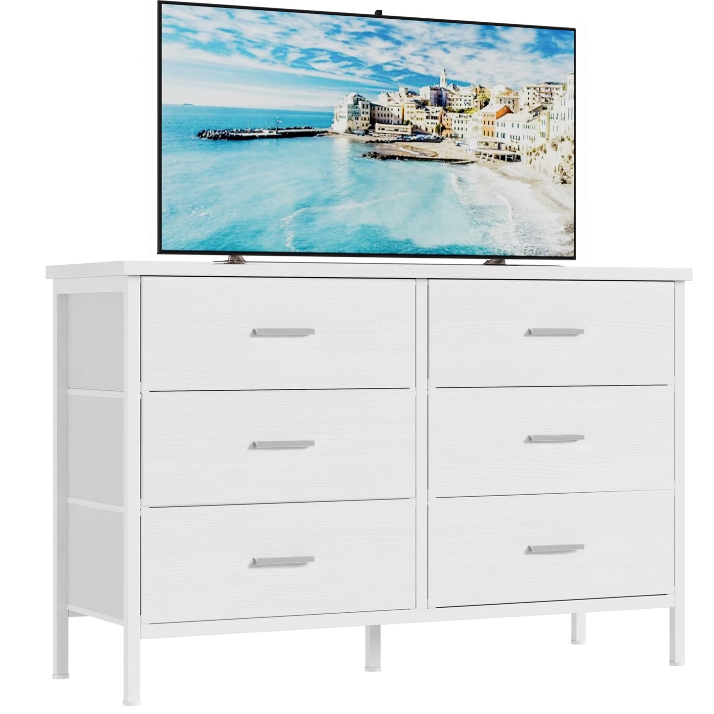 BOLUO White Dresser for Bedroom 6 Drawer,Wide Dresser TV Stand for 50" TV Dressers & Chests of Drawers Fabric Dresser Storage for Closet Modern