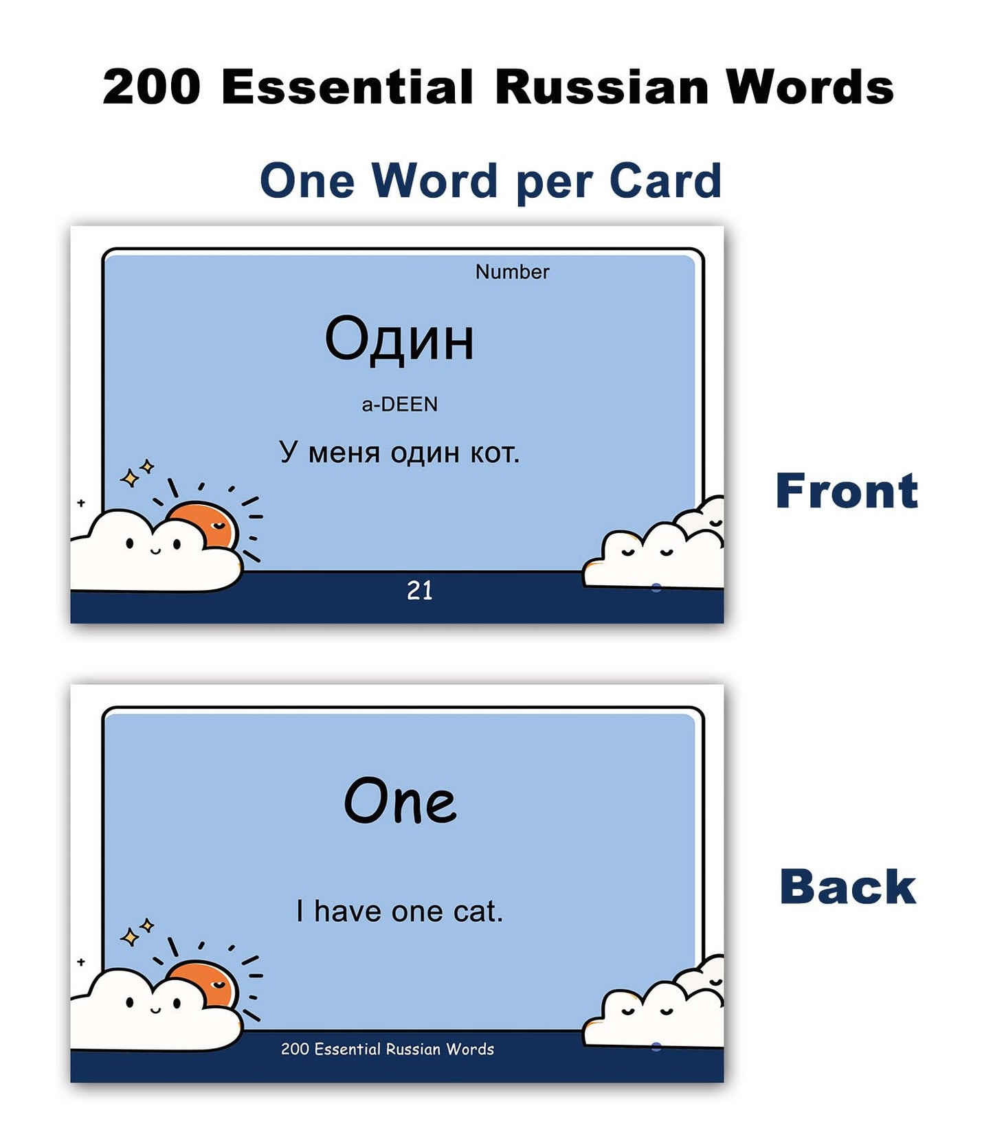 200 Essential Russian Words Vocabulary Flash Cards Flashcard for Beginners Adults | Learn Russian for Beginners Adult