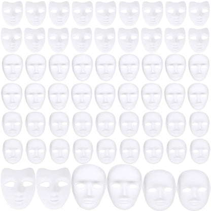Fahacop 60 Pcs Paper Mache Mask Paintable White Masks DIY Paper Mache Masks for Halloween Artistic Theater Cosplay Art Class Party Decorations, 3 Sizes