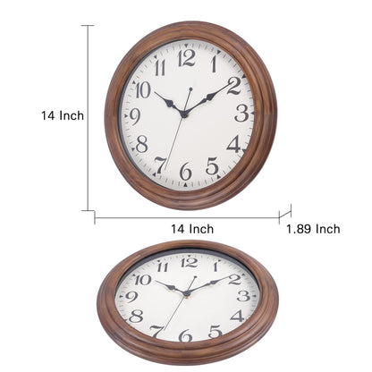 Vigorwise 14 Inch Wooden Wall Clock, Retro Wood Wall Clocks Battery Operated, Large Silent Sweep Movement Accurate Wall Clock for Living Room Bedroom