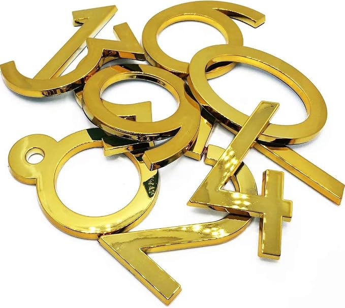 20 Pack Mailbox Numbers 0-9, 2.76 Inch High, Door Address Numbers Stickers for Apartment, House, Room, Office, Cars, Trucks, Gold Plating Process Number Sign