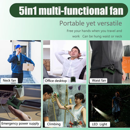 CAZOKASI Personal Waist Clip Fan Rechargeable Wearable Hand Free Wearable Cooler Fan for Traveling Working Outdoor Office (10000mAh / Green)