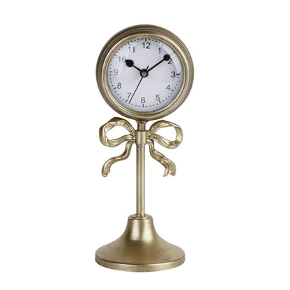 NIKKY HOME Small Gold Bow Table Clock, Silent Elegant Mantel Decor