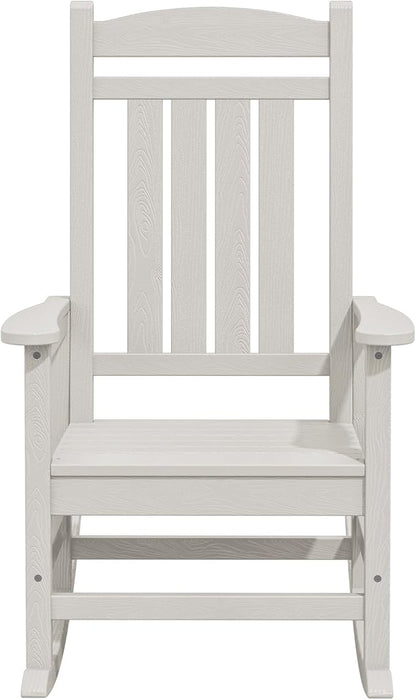 KINGYES HDPE Rocking Chairs Outdoor, Patio Rocking Chairs with 330lbs Support, Smooth Porch Rocker for Deck Lawn Yard, White