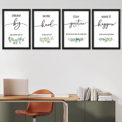 YWJKWLGS Inspirational Quote Wall Art Set 11x16 Inch Set of 4 Motivational Home & Office Decor for Positive Family Encouragement Wooden Framed Signs (Black)