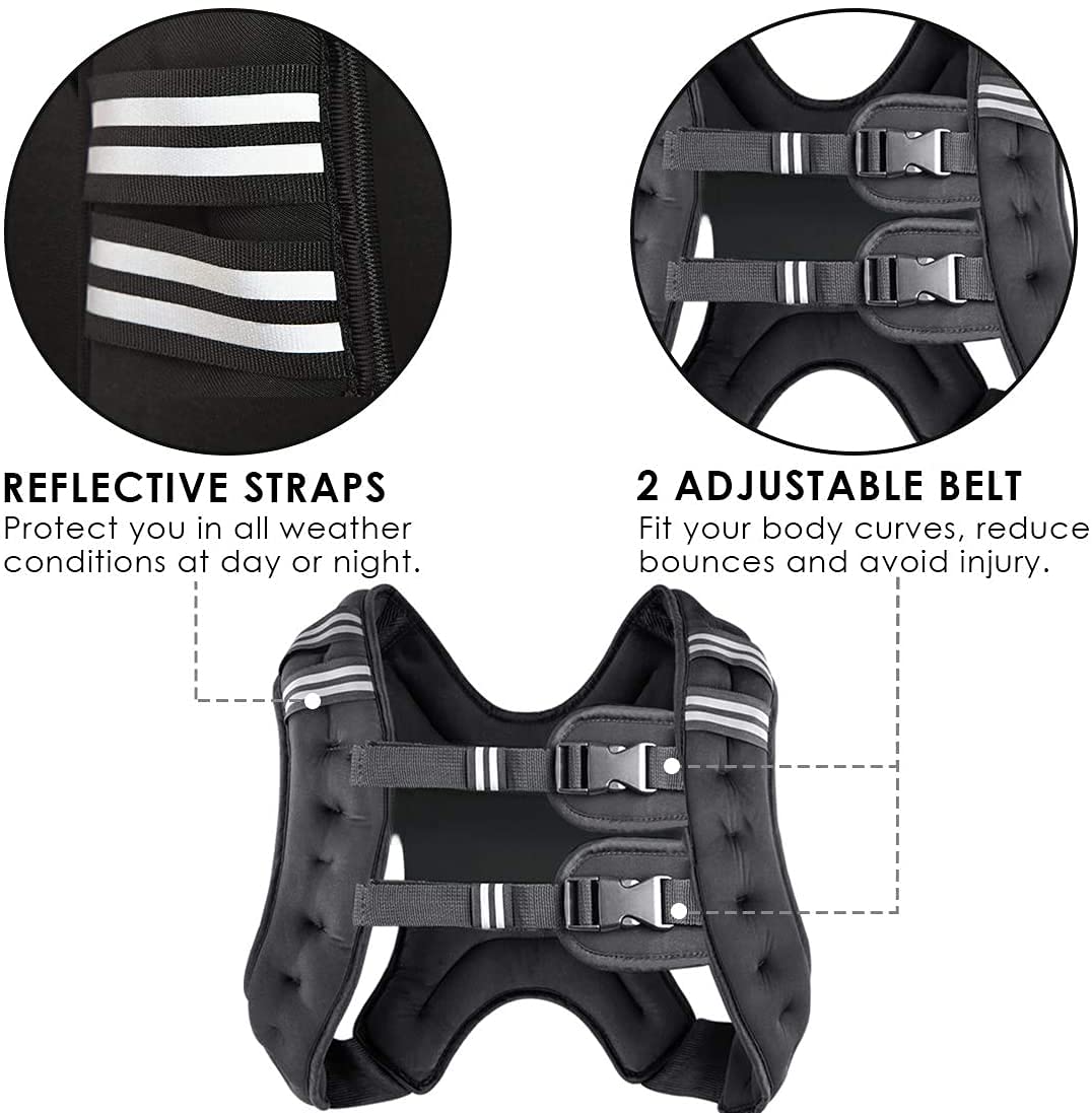 Prodigen Weighted Vest for Women and Men 8 Lbs with Reflective Stripe and Double Adjustable Buckle Straps Weight Vests for Strength Training, Jogging, Cardio, Weight Loss, Muscle Building, Black