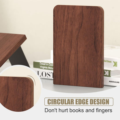 Book Ends, 2 Pair Bookends, Heavy Duty Wooden Bookend Support for Books and Movies (2, Square bookends)