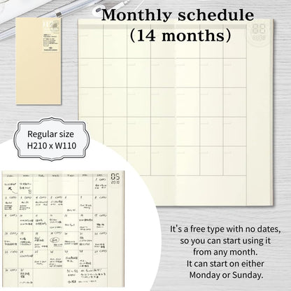 Traveler's Notebook Refill Set – 017 Monthly + 019 Weekly Memo + Bonus Random Washi Tape (3 Roll) – Undated Planner Inserts, Journal Gift Idea