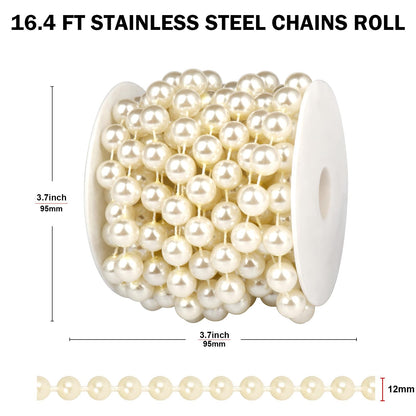 16.4 FT Pearl Beads Garland for Decoration, 12MM Ivory Craft Pearl Beads String Roll Spool for DIY Craft Wedding Party Christmas Tree Decoration