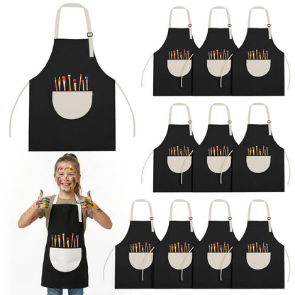 VZZNN 12 Pack Kids Art Smock,Waterproof Kids Painting Apron with Pocket for Art Crafts Painting Cooking Activities (Black)