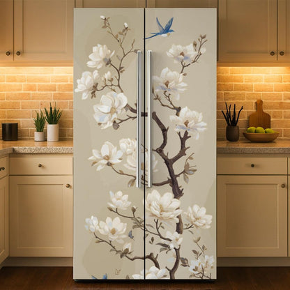 GOMAKERER 2 Pcs Branch and Bird Removable Refrigerator Wraps, Self-Adhesive Fridge Stickers Peel and Stick Vinyl Fridge Decals Sticker for Living Room Kitchen Bar Home Door Decor, 16.34x78.74 Inch
