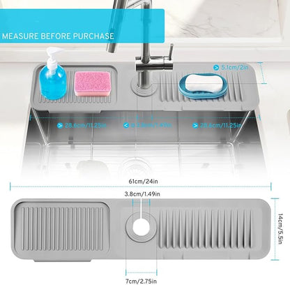 24"Longer Silicone Faucet Mat for Kitchen Sink, 5° Slope Faucets Draining Mat