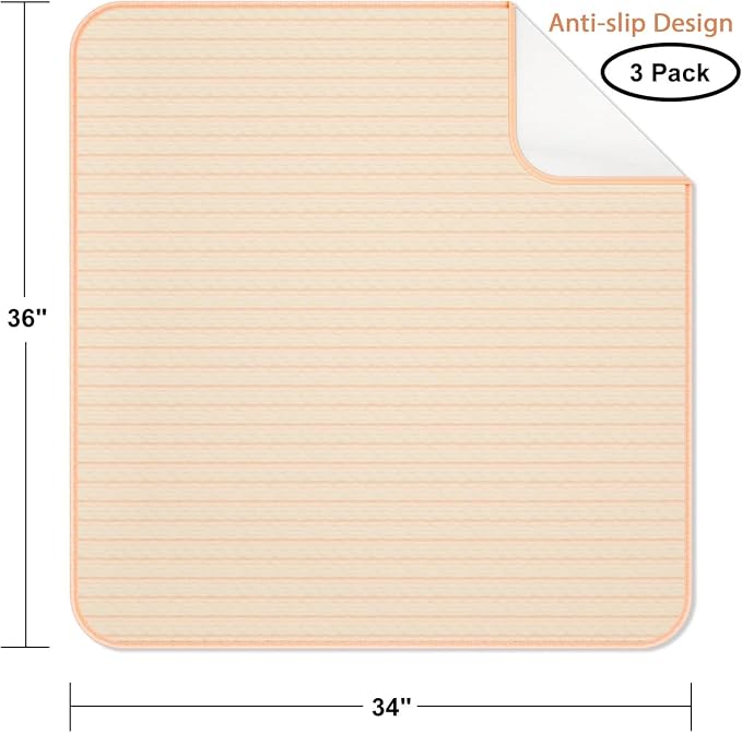 Bed Pads for Incontinence Washable, 3 Packs 36x34 Inch Reusable Waterproof Soft Wetting Pee Underpad for Adults, Elderly, Seniors, Women, Kids & Pets, Machine Washable Pad for Bed, Sofa-Beige