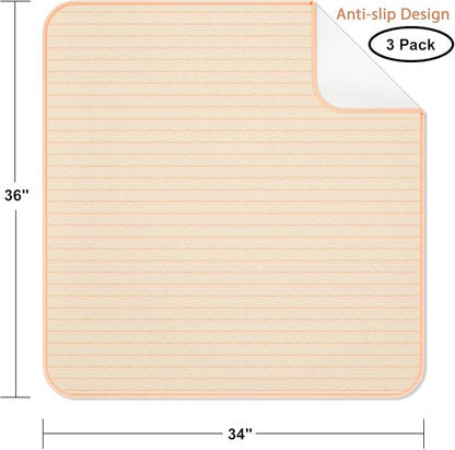 Bed Pads for Incontinence Washable, 3 Packs 36x34 Inch Reusable Waterproof Soft Wetting Pee Underpad for Adults, Elderly, Seniors, Women, Kids & Pets, Machine Washable Pad for Bed, Sofa-Beige