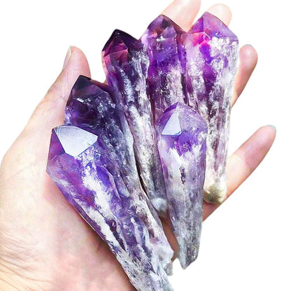 6pcs Set Natural Raw Amethyst Point Wand, Single Terminated Crystal Cluster Scepter, Healing Crystal Point, Positive Energy Gemstone, Reiki Meditation Spiritual Ornament,Home Decor & Crystal Gift