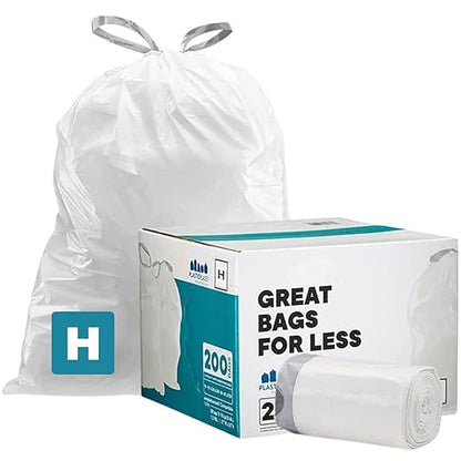 Plasticplace Custom Fit Trash Bags Compatible w Simplehuman Code H Drawstring