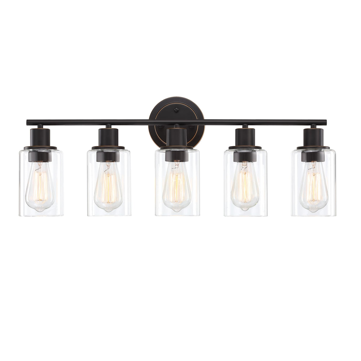 Faymart Lighting 5-Light Bathroom Vanity Light - Oil Rubbed Bronze, Glass & Metal Sconce for Above Mirror or Kitchen Sink