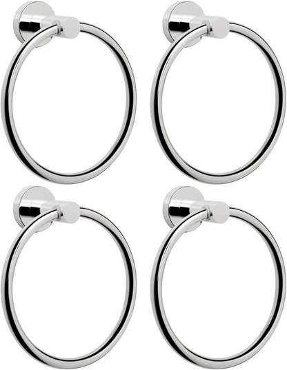 NearMoon Bath Towel Ring, Bathroom Hardware Accessories-Thicken Stainless Steel Hand Towel Holder for Bathroom, Modern Round Towel Hanger Wall Mounted (Chrome, 4 Pack)