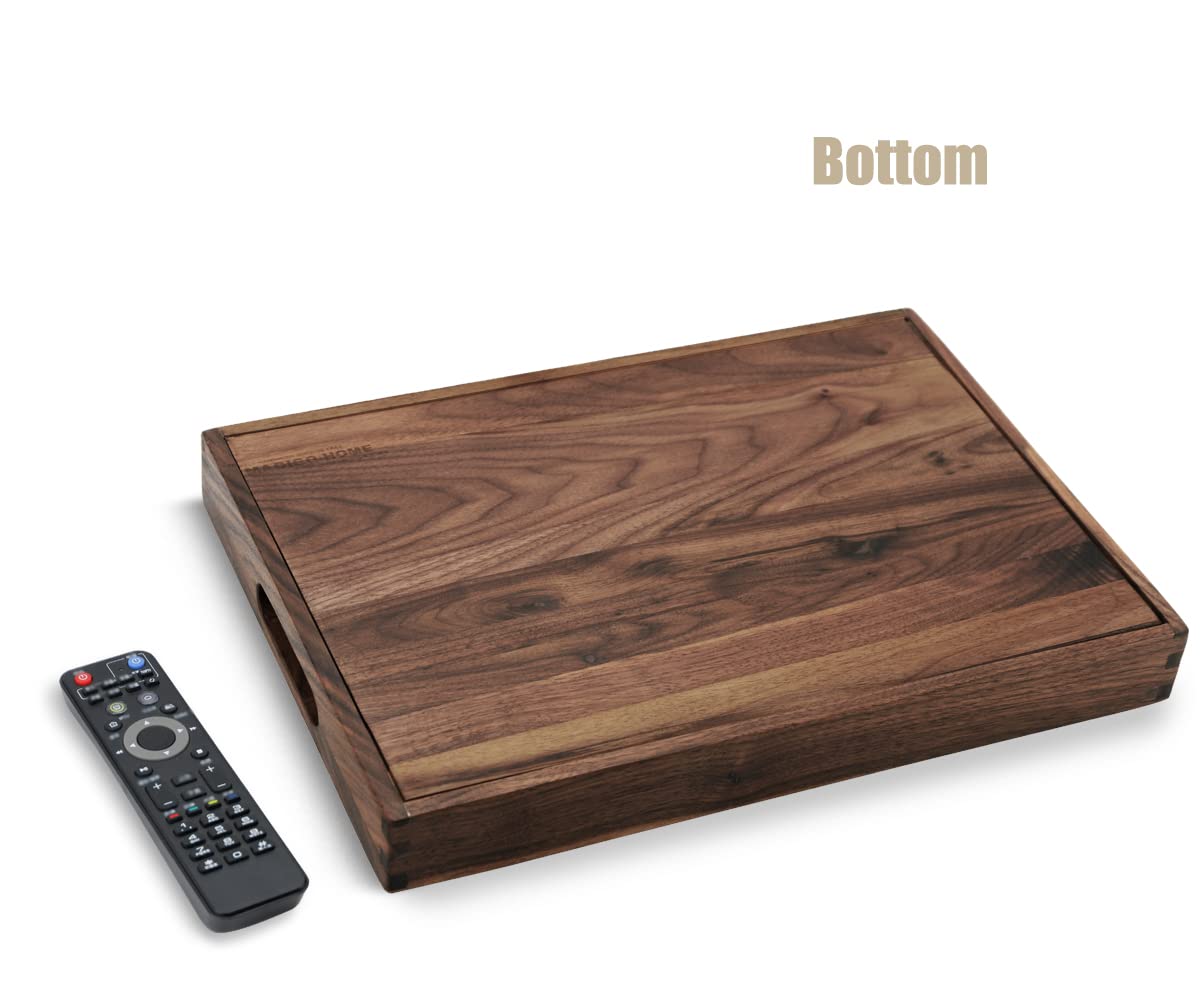 MAGIGO 17 x 12 Inches Rectangle Walnut Wood Ottoman Tray with Handles, Serve Tea, Coffee, Classic Wooden Decorative Serving Tray