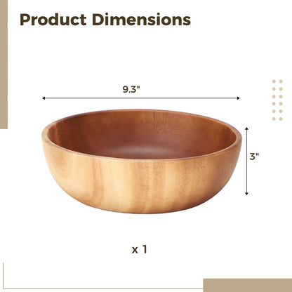 DORMIYA Quality Handcrafted Acacia Wooden Bowl, 9.3 in, Natural Wood Grain & Seamless Design, Food-Safe & Sturdy, Versatile Large Serving/Salad/Snack Bowl for Home, Kitchen