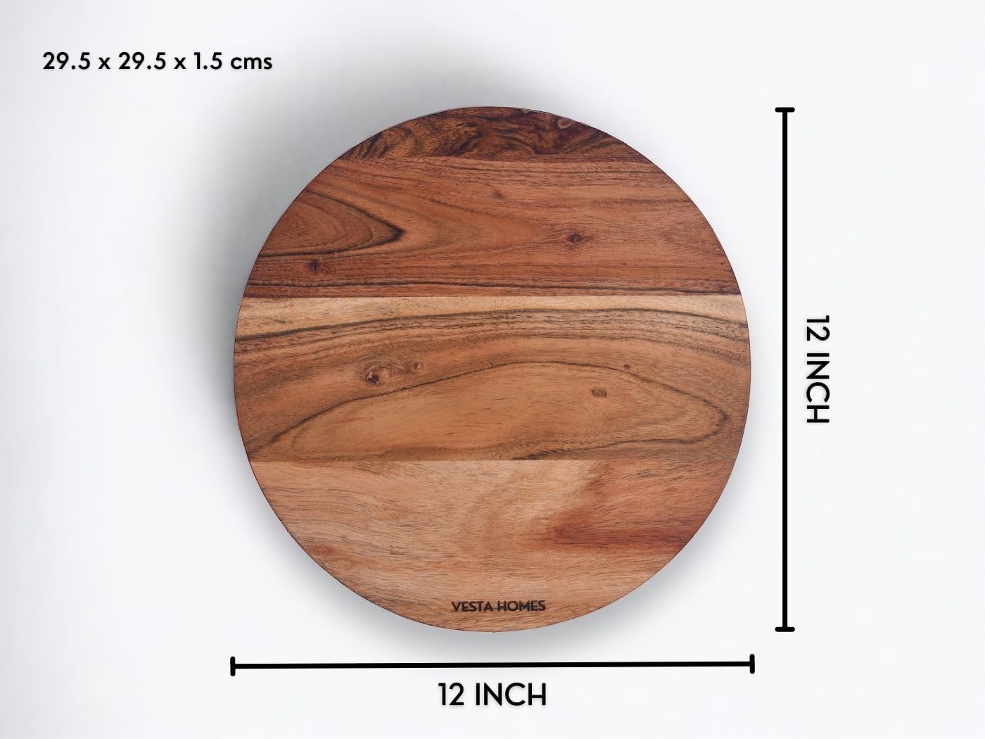 Vesta Homes Wooden Round Chopping Board/Cutting Board/Serving Board, Plate for Pizza, Vegetables, Fruits and Cheese Acacia Wood 11.5 x 11.5 Inches Handcrafted Natural