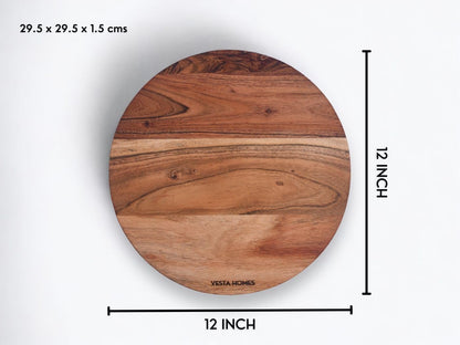 Vesta Homes Wooden Round Chopping Board/Cutting Board/Serving Board, Plate for Pizza, Vegetables, Fruits and Cheese Acacia Wood 11.5 x 11.5 Inches Handcrafted Natural