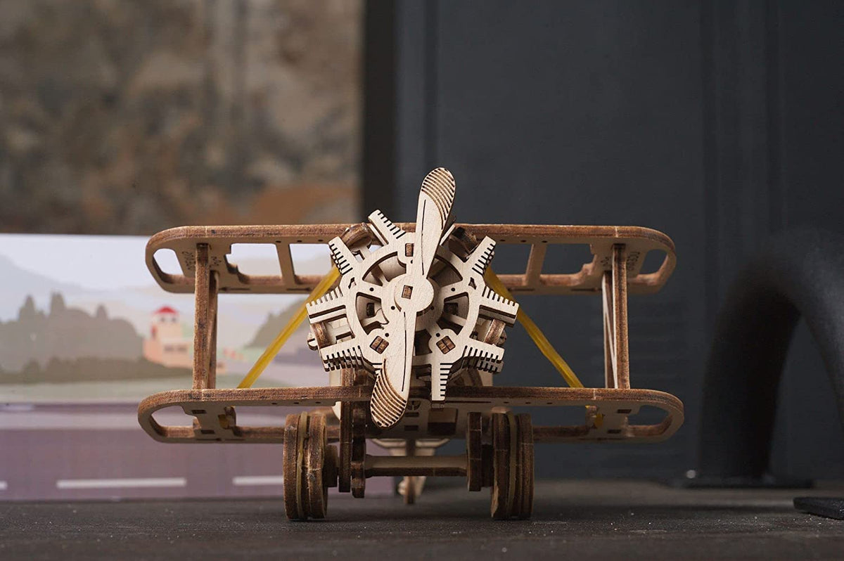 UGEARS Mini Biplane 3D Wooden Puzzles for Adults - Wooden Model Kits for Adults, DIY Craft Kit, Mechanical 3D Puzzle, for Aviation Enthusiasts and Puzzle Lovers