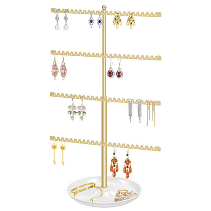 milylove 4-Tier Earring Holder Organizer Stand，Stud Earring Organizers and Storage with Ring Tray, Adjustable Earring Rack Jewelry Display Tree, 96 Holes and 88 Grooves for Earrings for Women Girls