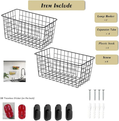2 Pack【Extra Large】Hanging Kitchen Basket, Wire Storage Basket,