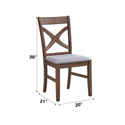 Acme Ferris Wood & Fabric Upholstered Side Chair in Brown (Set of 2)