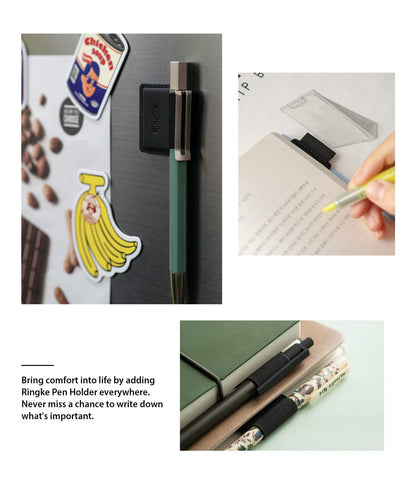 Ringke Pen Holder for Apple Pencil, Journal, Notebooks, and More - 3M Self Adhesive PU Leather Durable Pen Loop with Elastic (3 PACK) - Black