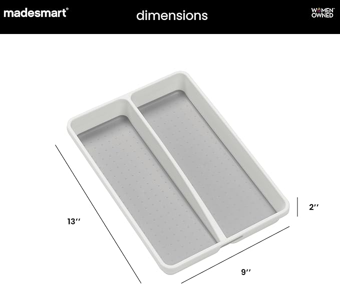 madesmart Small Utensil Tray, Multi Purpose Storage Organizer, Deep Storage for Ladles, Whisks & Serving Tools, Non Slip Lining, for Drawers & Home Organization, White