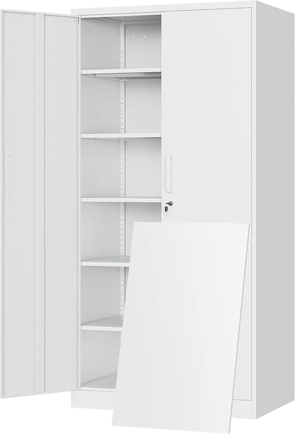 Yizosh Metal Storage Cabinet with Locking Doors and 5 Adjustable Shelves,- 72" Garage Storage White Steel Lockable File Cabinet for Office,Home,Garage