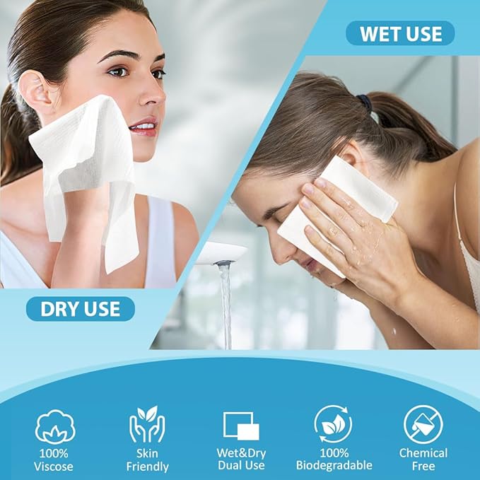 HOMEXCEL Face Towels 50 Count, Disposable Makeup Remover Wipes, Super Soft