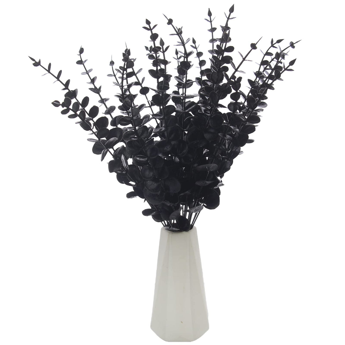 Tinsow 26 Pcs Black Artificial Eucalyptus Stems Faux Halloween Flowers Eucalyptuses Real Touch Leaf Centerpiece Home Decor (26, Black)