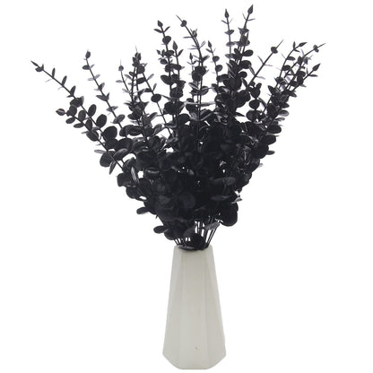 Tinsow 26 Pcs Black Artificial Eucalyptus Stems Faux Halloween Flowers Eucalyptuses Real Touch Leaf Centerpiece Home Decor (26, Black)