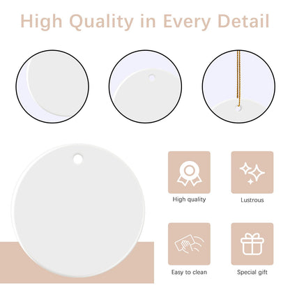 25 PCS Sublimation Ceramic Ornament Blank 3 inch White Round Christmas Ceramic Decoration Crafting DIY Personalized Home Decor Bulk Two-Sided Printed