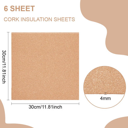 BENECREAT 6PCS Cork Sheet, 12x12inch Square Cork Sheet, Sand Brown Coasters Cork Board for Bulletin Boards, Wall Decorations and DIY Crafts, 4mm Thick
