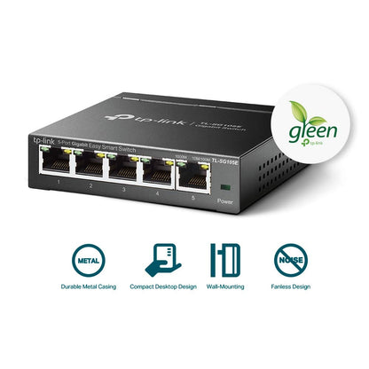 TP-Link 5-Port Gigabit Ethernet Easy Smart Switch| Plug and Play | Desktop | Sturdy Metal w/Shielded Ports | Limited Lifetime Replacement (TL-SG105E), Black…