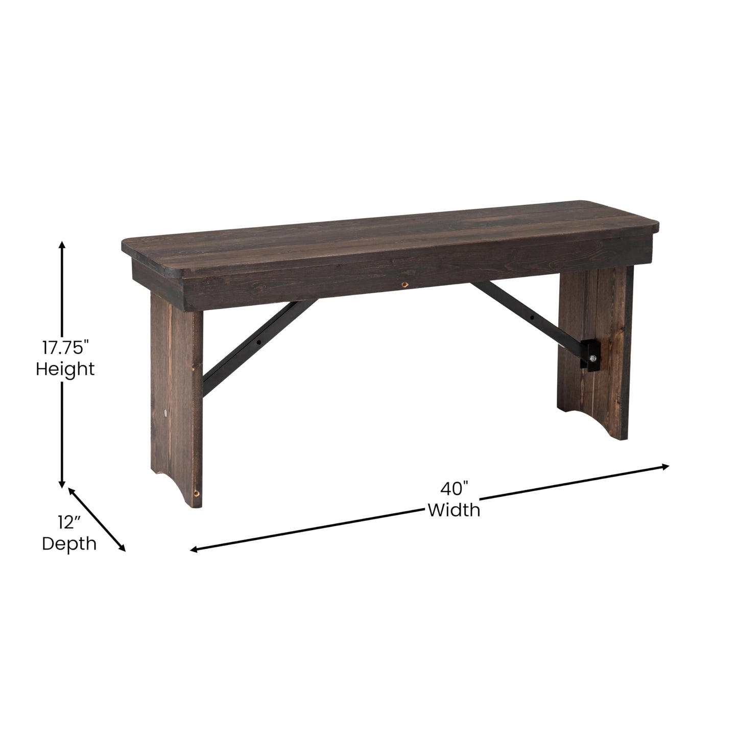 Flash Furniture HERCULES 40" x 12" Folding Farm Bench, Solid Pine Entryway Bench in Mahogany