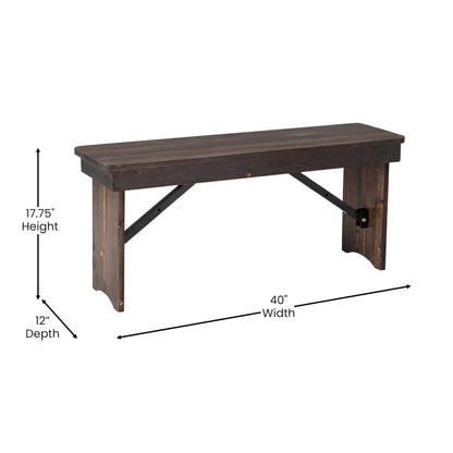 Flash Furniture HERCULES 40" x 12" Folding Farm Bench, Solid Pine Entryway Bench in Mahogany