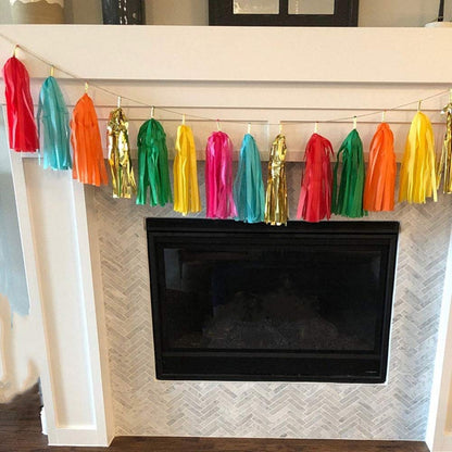 Autupy 35 PCS Green Orange Gold Mylar Tassel Garland Tissue Paper Tassels Banner DIY Kit Baby Shower Fiesta Bachelorette Party Decorations