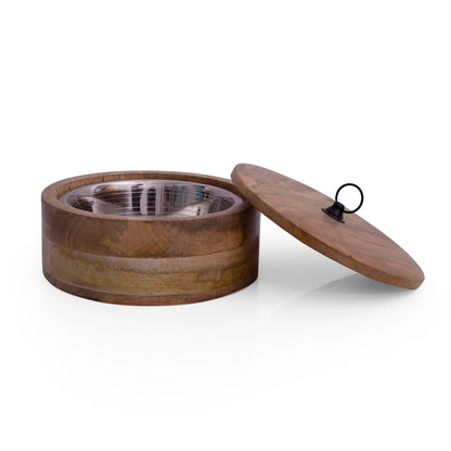 Handcrafted Wooden Mexican Tortilla Warmer Basket Chapati Roti Bread Holder Box Pancake Keeper Serveware Hot Pot Casserole Dish With Lid Home Kitchen Dining Decor, Natural Brown, 9 x 3.5 Inches
