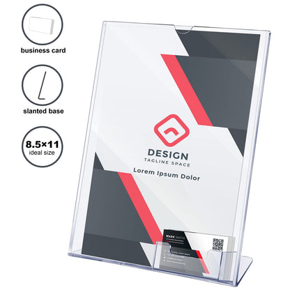 Vicenpal Acrylic Flyer Stand Sign Holder with Business Card Holder 8.5 x 11 Clear Brochure Display Stand with Business Card Pocket for Magazine Pamphlet Booklets Menu Desktop(2 Pcs)