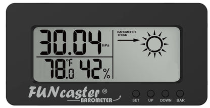 TecScan FUNcaster Barometer Ambient Weather Clock for Golf Cart, Boat, Home, Office Easy to See Time, Temp, Humidity, & Forecast