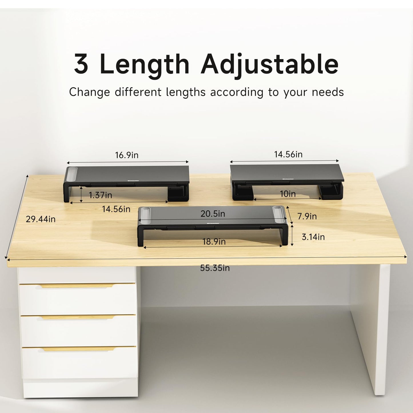 OImaster Adjustable Monitor Stand Riser with Drawer - Foldable Computer Stand for Desk, Desktop Organizer with Phone Holder & Pen Slot, Space Saving Laptop Riser for Home Office, Black