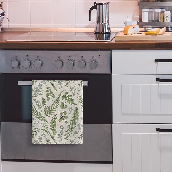 Cute Botanic Dish Towels for Drying Dishes, Absorbent Decorative Sage Green