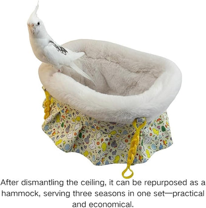 2 in 1 Warm Bird Carrier Bag, Bird Hammock Bed for Cage, Winter Travel Bag, Portable Parrot Outing Bag for Lovebird, Budgie, Conure, Quaker, Small Medium Birds (Pink,Small)