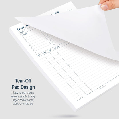 Task Planner & Tracker 8.5 x 11 Tear-Off 70 Sheet Planner Pad – Project Organizer with Time Log, Top Priority, Follow-Up – Notepad for Home & Office (White, Minimalist, 2 Pack)